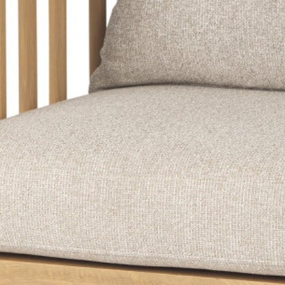 Beige & Natural Upholstery & Solid Wood Barrel Chair