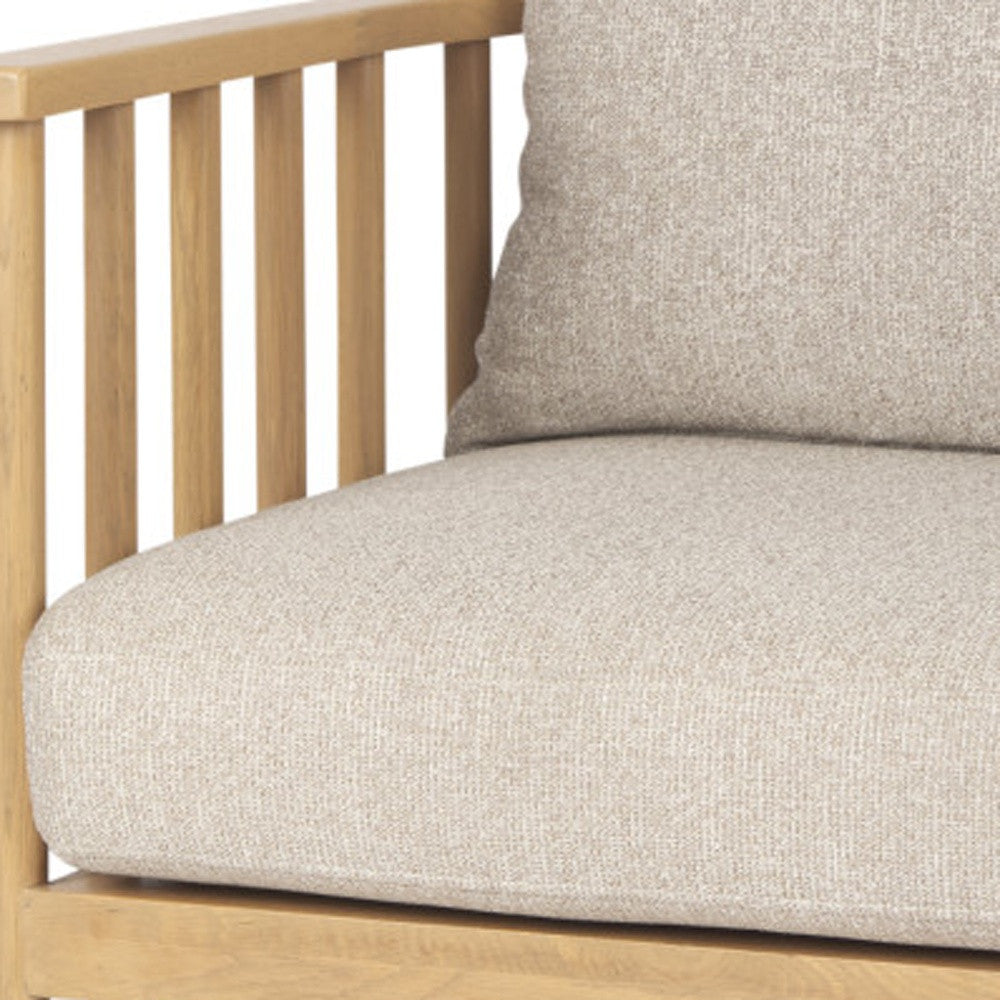 Beige & Natural Upholstery & Solid Wood Barrel Chair