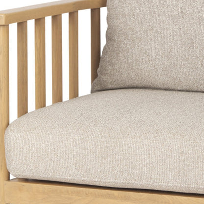 Beige & Natural Upholstery & Solid Wood Barrel Chair