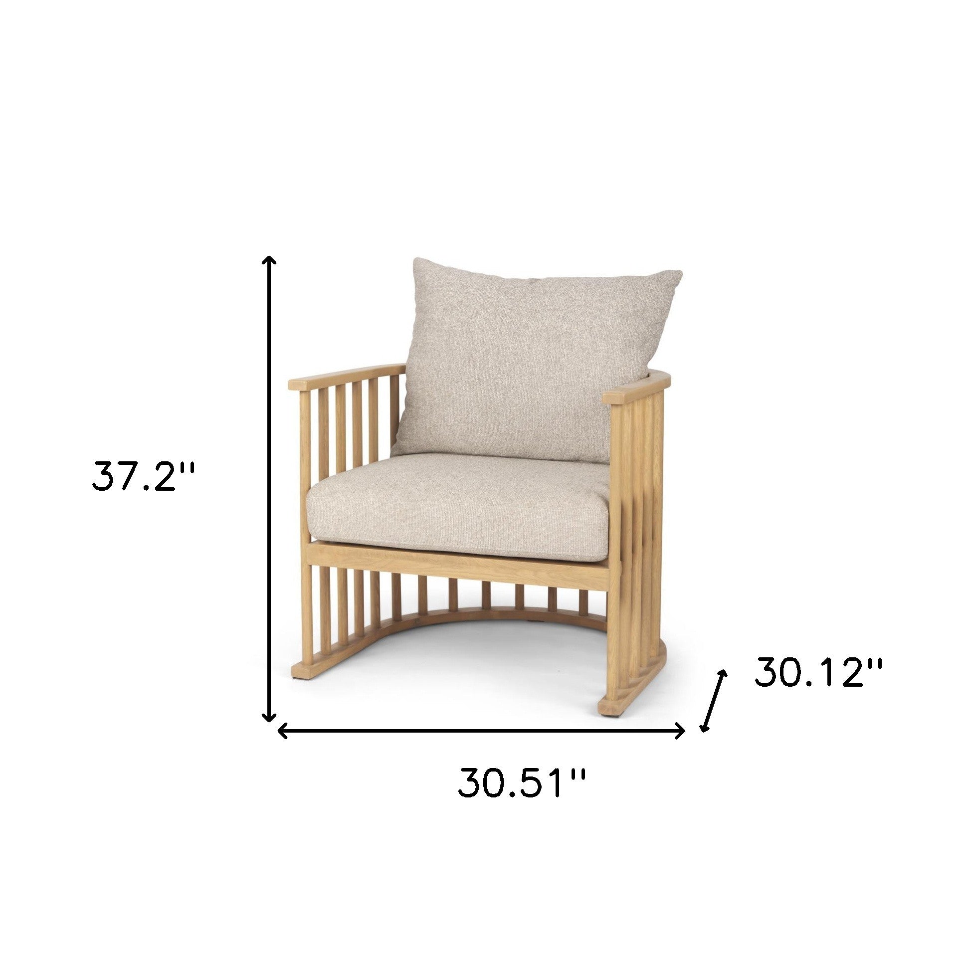 Beige & Natural Upholstery & Solid Wood Barrel Chair