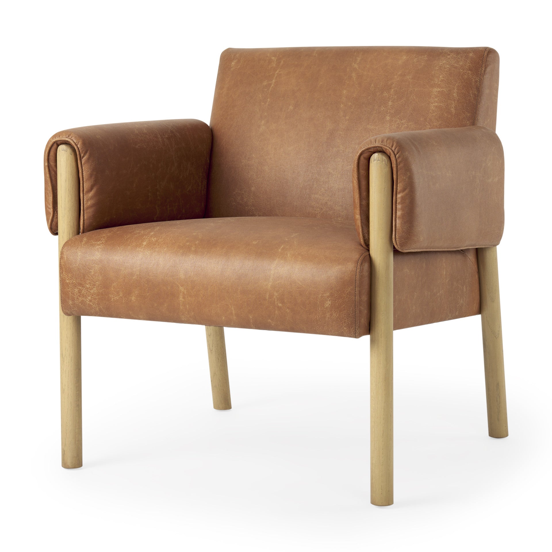 Brown & Natural Faux Leather & Solid Wood Arm Chair