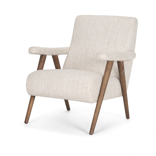 Cream & Brown Linen & Solid Wood Arm Chair