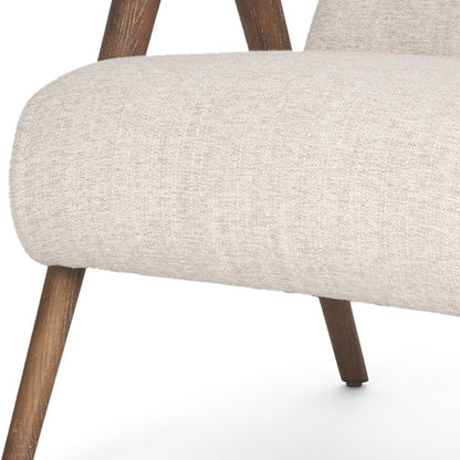 Cream & Brown Linen & Solid Wood Arm Chair