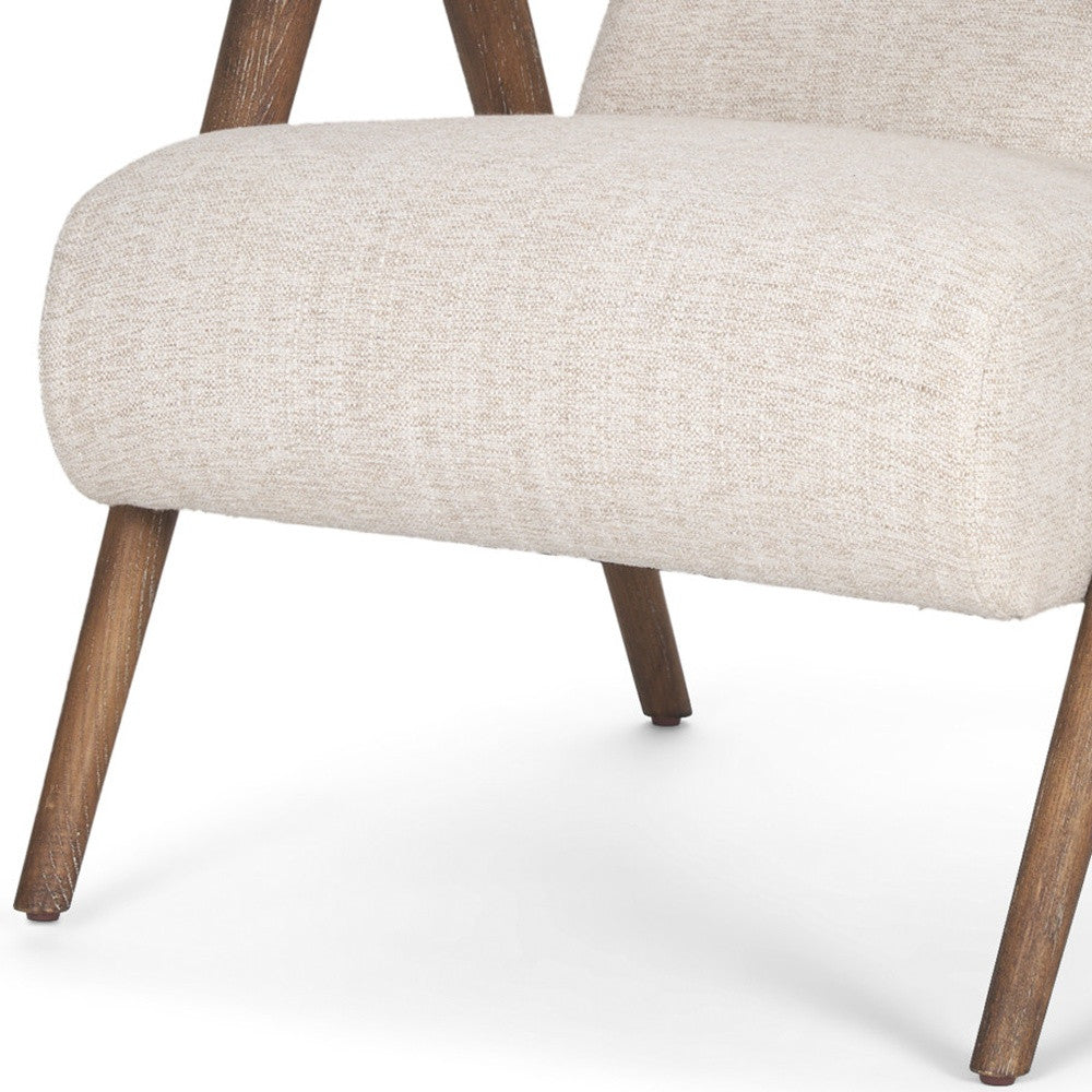 Cream & Brown Linen & Solid Wood Arm Chair