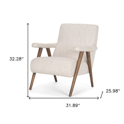 Cream & Brown Linen & Solid Wood Arm Chair