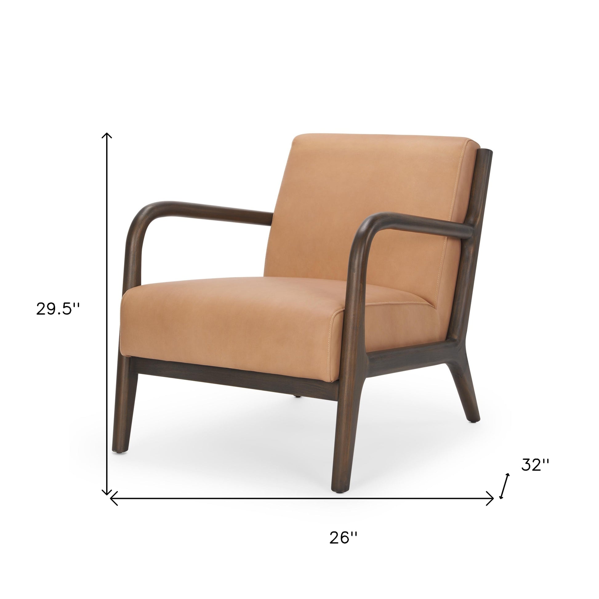 Tan & Dark Brown Genuine Leather & Solid Wood Arm Chair