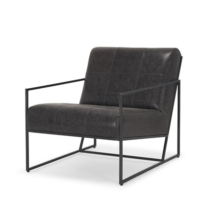 Black Genuine Leather & Metal Lounge Chair