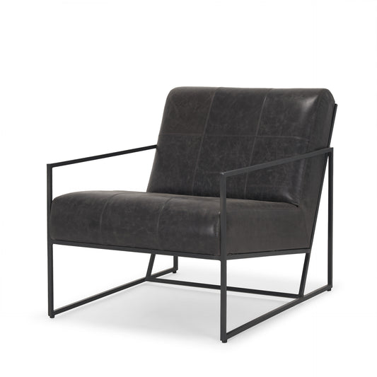 Black Genuine Leather & Metal Lounge Chair