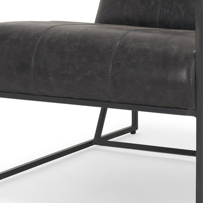 Black Genuine Leather & Metal Lounge Chair