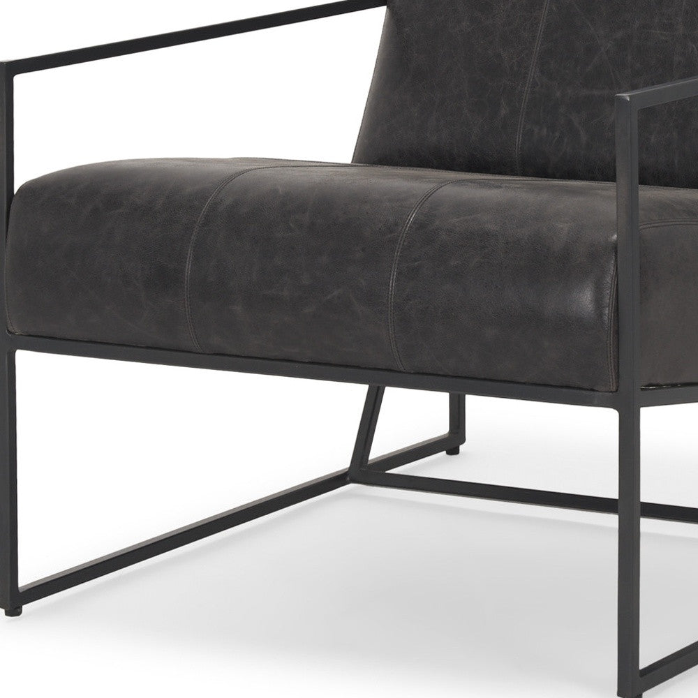 Black Genuine Leather & Metal Lounge Chair
