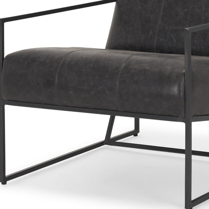 Black Genuine Leather & Metal Lounge Chair