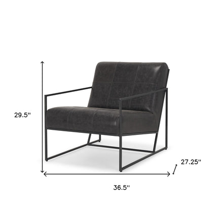 Black Genuine Leather & Metal Lounge Chair