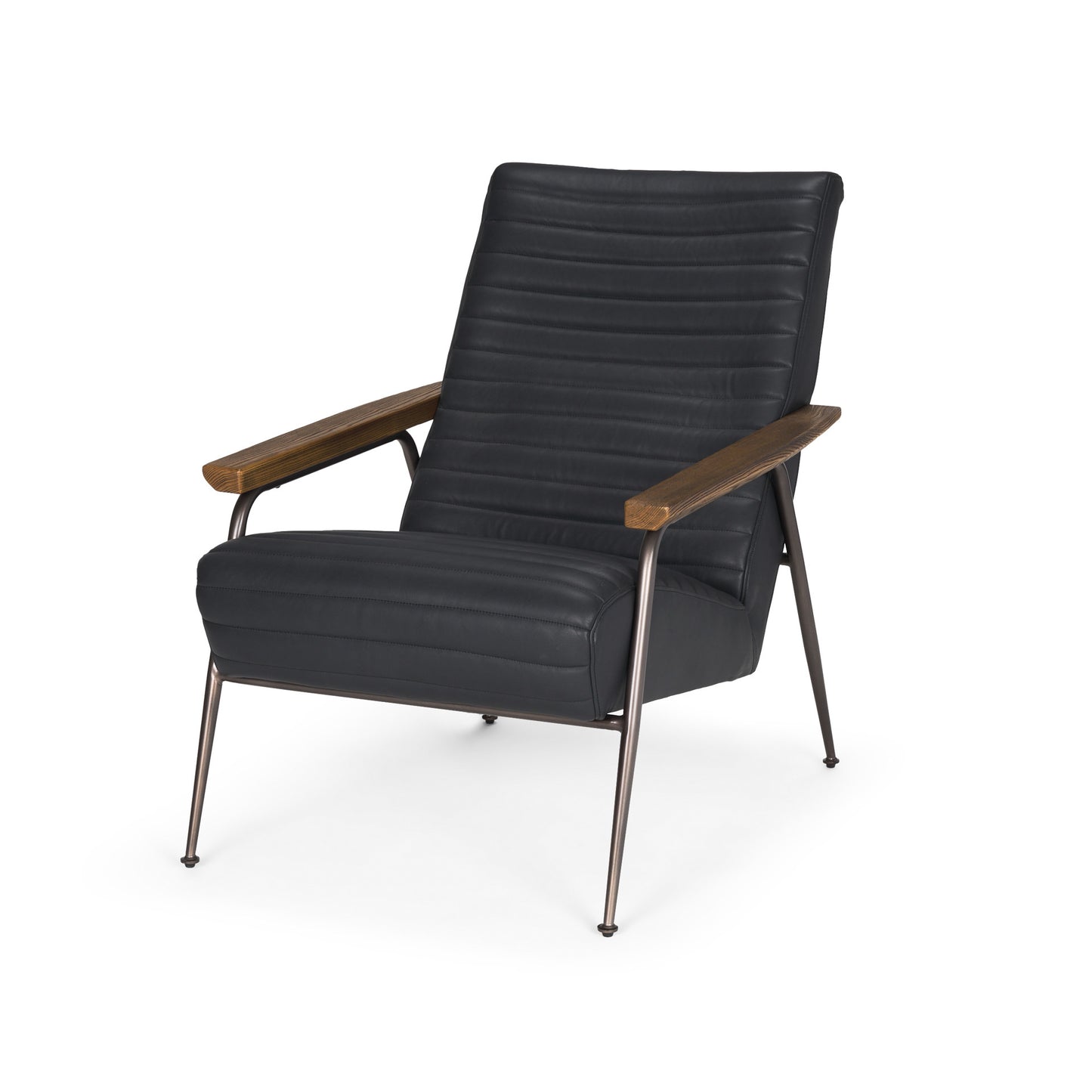 Black Genuine Leather & Metal Arm Chair