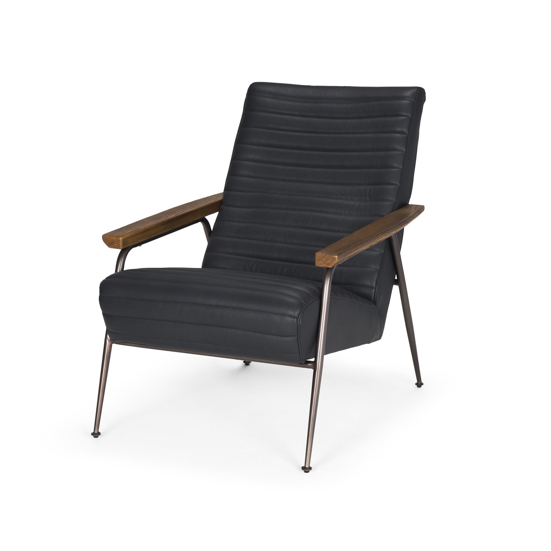 Black Genuine Leather & Metal Arm Chair