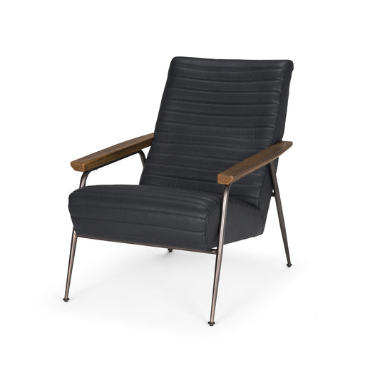 Black Genuine Leather & Metal Arm Chair