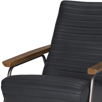 Black Genuine Leather & Metal Arm Chair