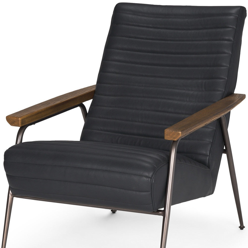 Black Genuine Leather & Metal Arm Chair