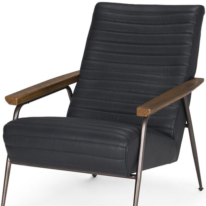 Black Genuine Leather & Metal Arm Chair