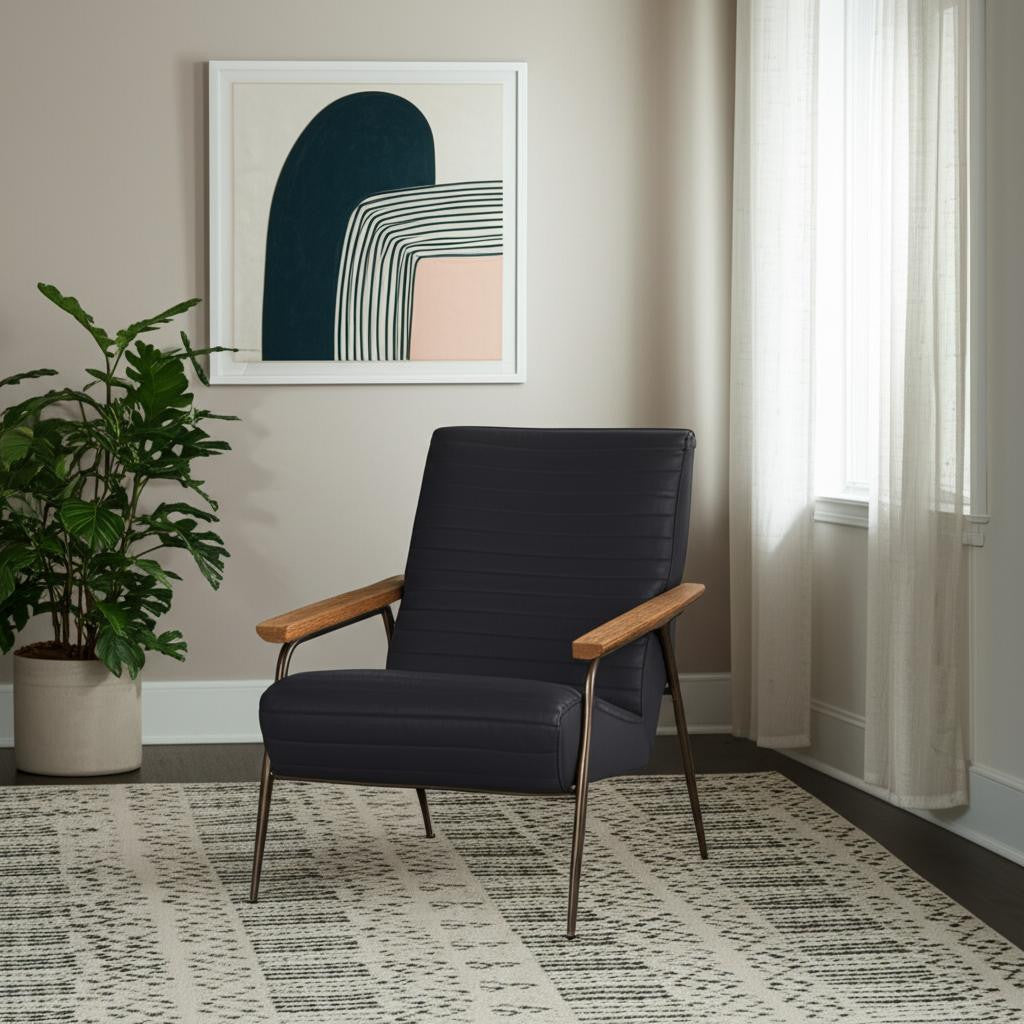 Black Genuine Leather & Metal Arm Chair