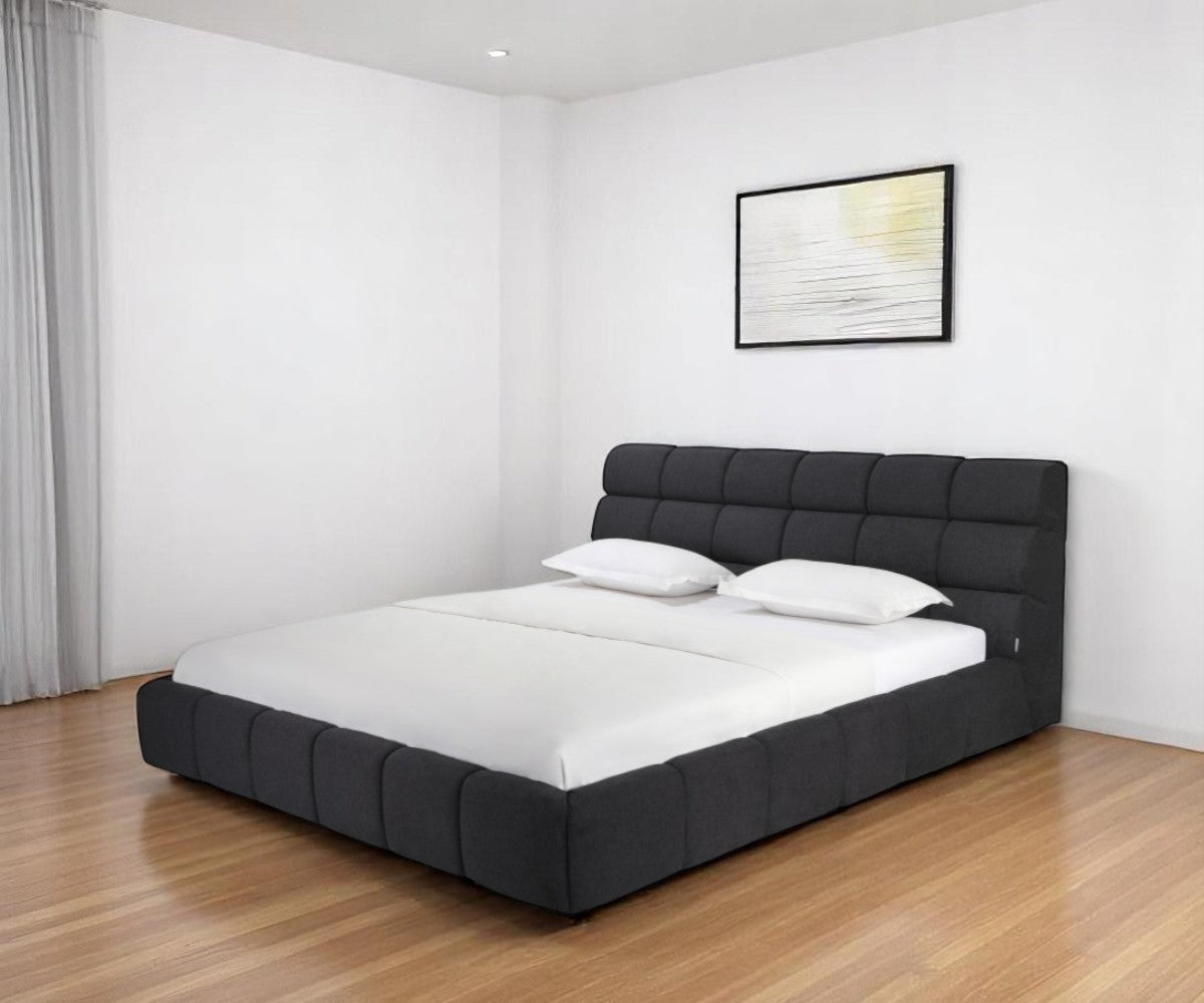 Dark Gray Tufted Linen Blend Upholstered King Bed