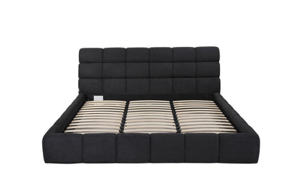 Dark Gray Tufted Linen Blend Upholstered King Bed