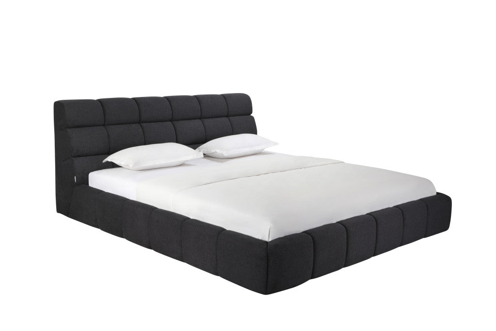 Dark Gray Tufted Linen Blend Upholstered King Bed