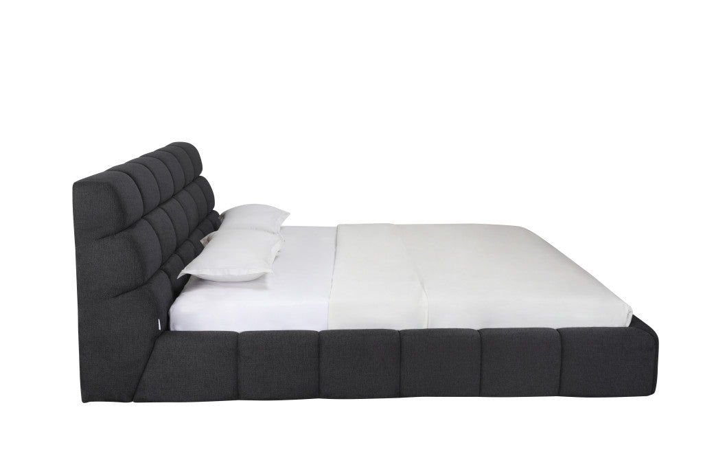 Dark Gray Tufted Linen Blend Upholstered King Bed