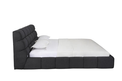 Dark Gray Tufted Linen Blend Upholstered King Bed