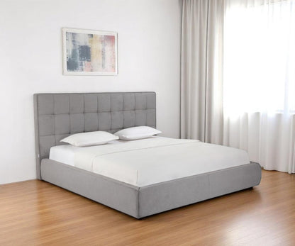 Gray Tufted Linen Blend Upholstered King Bed