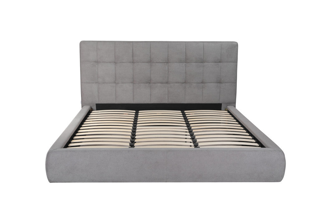Gray Tufted Linen Blend Upholstered King Bed