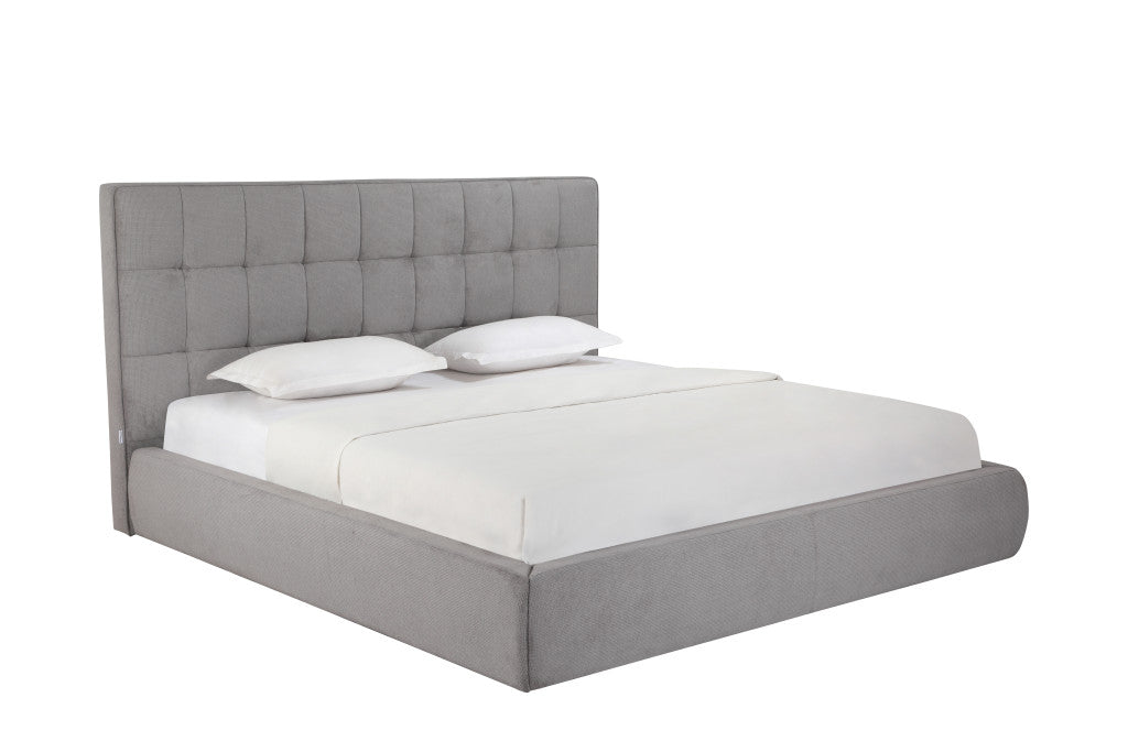 Gray Tufted Linen Blend Upholstered King Bed