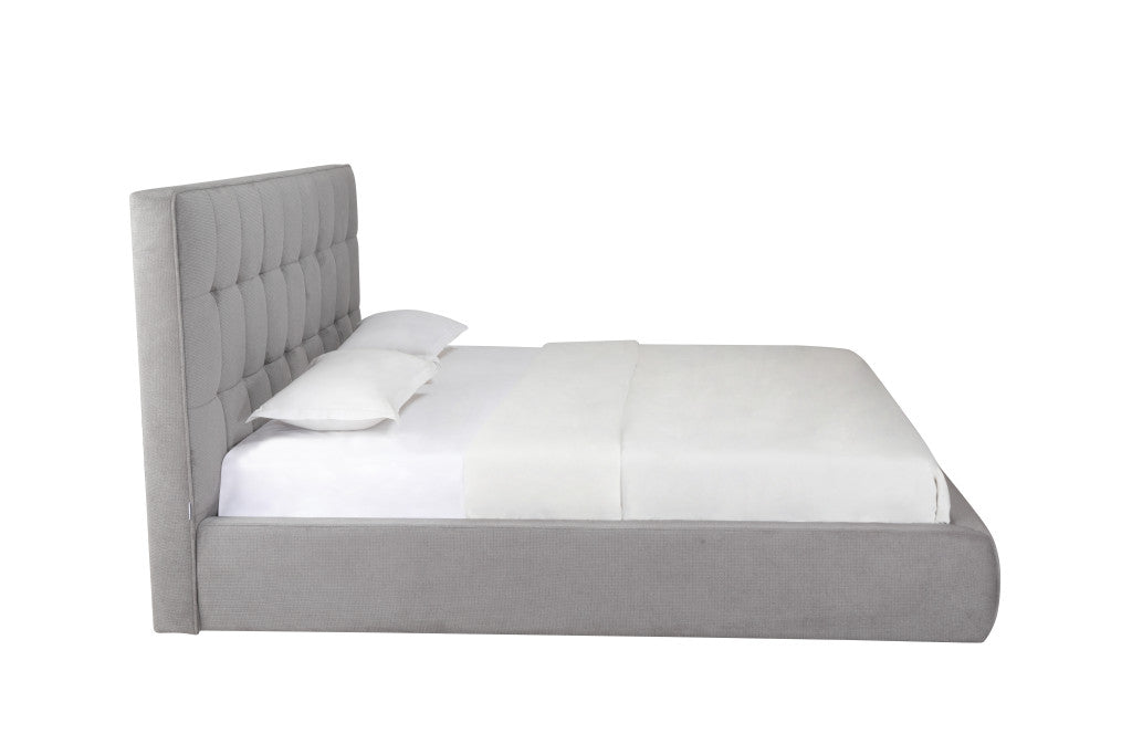 Gray Tufted Linen Blend Upholstered King Bed