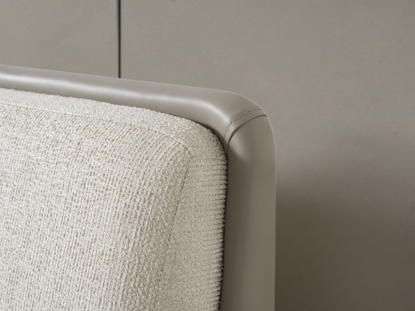 Gray & Cream Faux Leather Upholstered King Bed