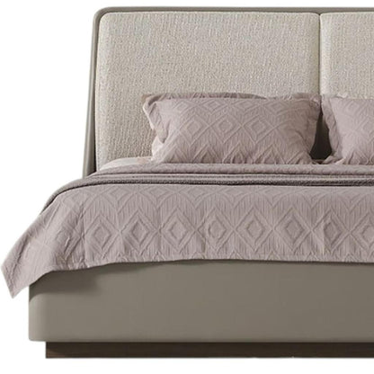 Gray & Cream Faux Leather Upholstered King Bed