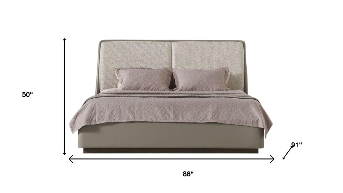 Gray & Cream Faux Leather Upholstered King Bed