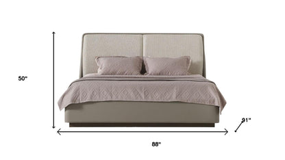 Gray & Cream Faux Leather Upholstered King Bed