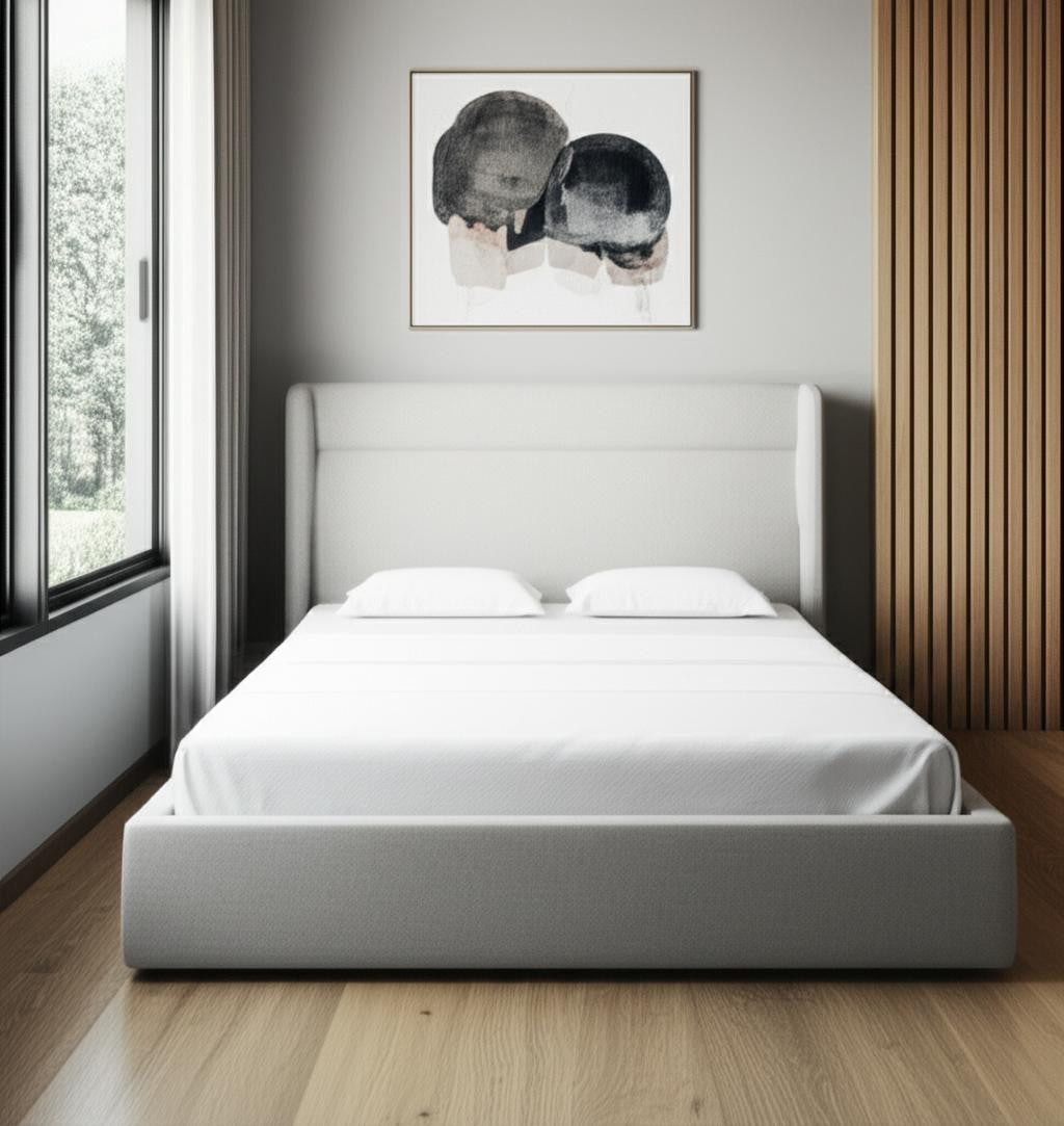Gray Fabric Upholstered Queen Bed