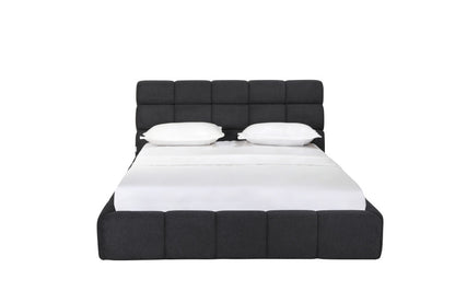 Dark Gray Tufted Linen Blend Upholstered Queen Bed