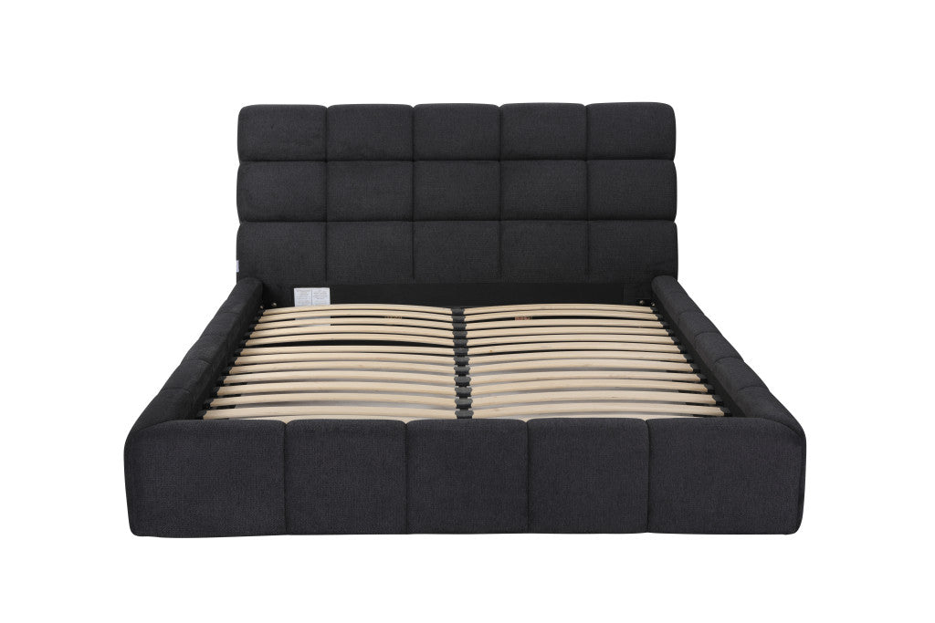 Dark Gray Tufted Linen Blend Upholstered Queen Bed