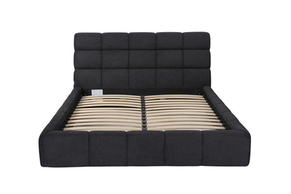 Dark Gray Tufted Linen Blend Upholstered Queen Bed
