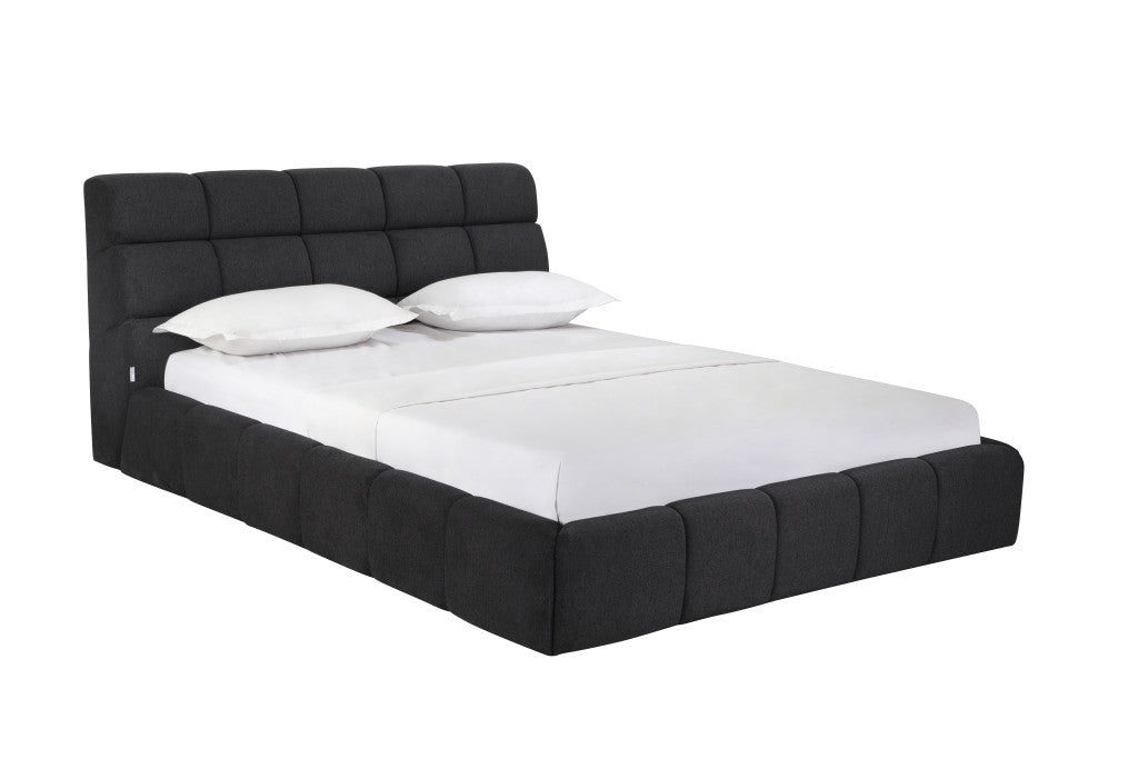 Dark Gray Tufted Linen Blend Upholstered Queen Bed