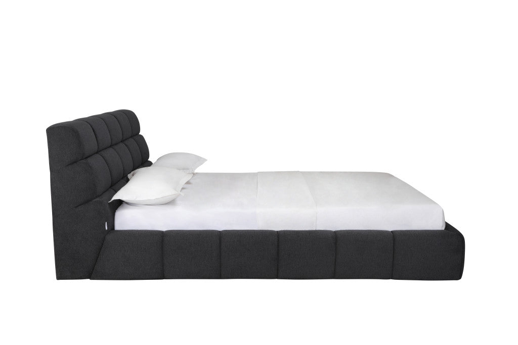 Dark Gray Tufted Linen Blend Upholstered Queen Bed