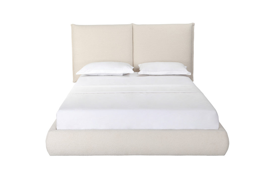 Beige Tufted Boucle Queen Bed