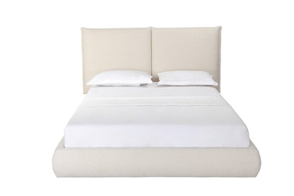 Beige Tufted Boucle Queen Bed