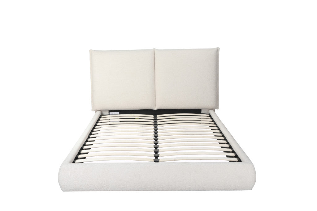 Beige Tufted Boucle Queen Bed