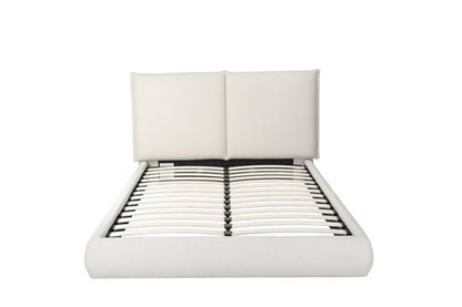 Beige Tufted Boucle Queen Bed