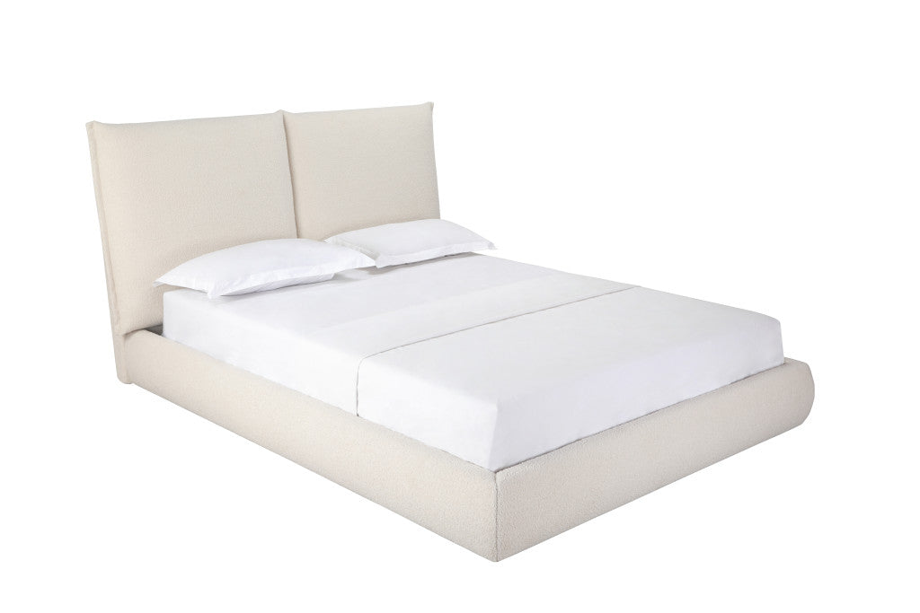 Beige Tufted Boucle Queen Bed