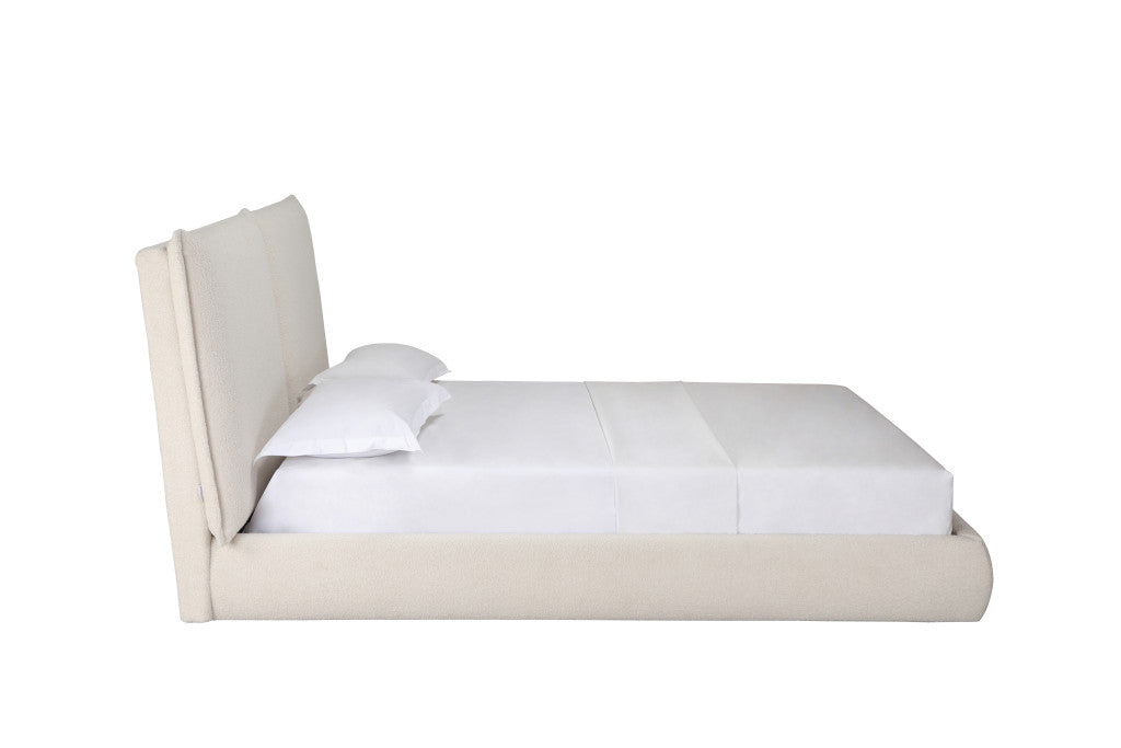 Beige Tufted Boucle Queen Bed