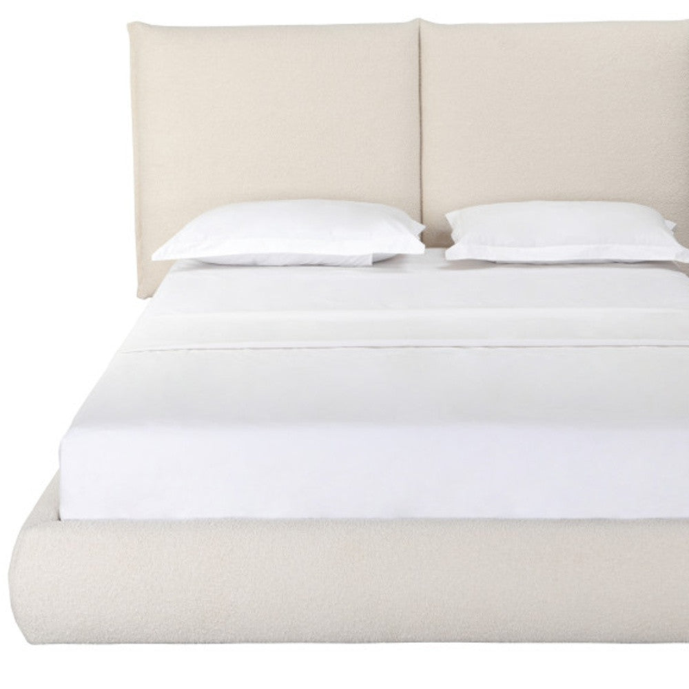 Beige Tufted Boucle Queen Bed