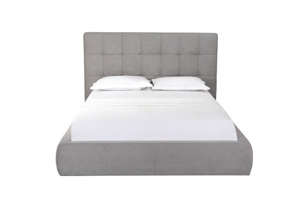 Gray Tufted Linen Blend Upholstered Queen Bed